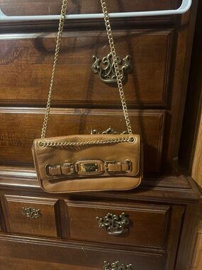 Michael Kors Caramel Brown Leather Crossbody with Gold Chain